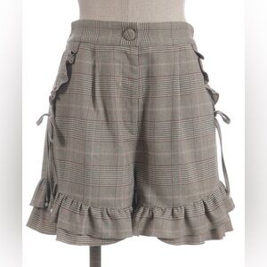 Ribbon Detailed Frilly Hem Plaid Shorts